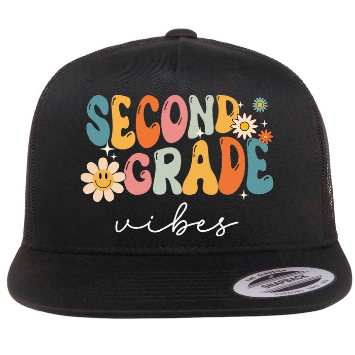 Back To School Second Grade Vibes Retro Teacher Flat Bill Trucker Hat