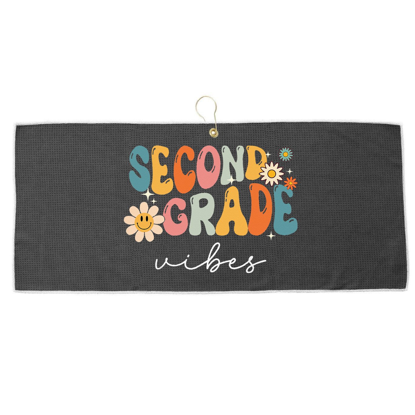 Back To School Second Grade Vibes Retro Teacher Large Microfiber Waffle Golf Towel