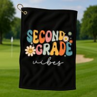 Back To School Second Grade Vibes Retro Teacher Golf Towel