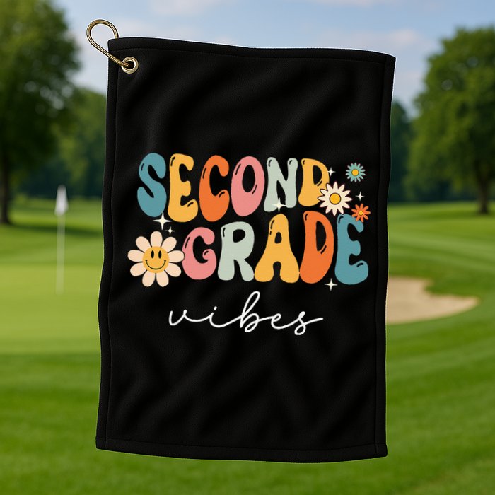 Back To School Second Grade Vibes Retro Teacher Golf Towel