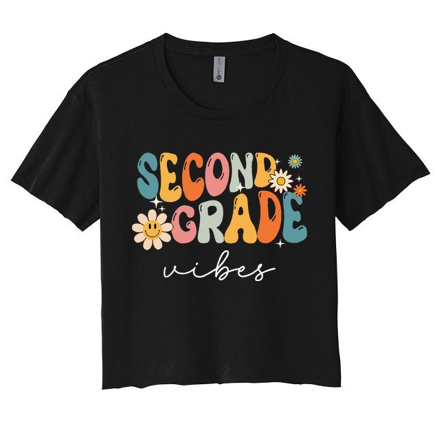 Back To School Second Grade Vibes Retro Teacher Crop Top