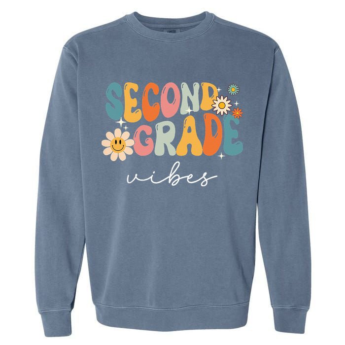 Back To School Second Grade Vibes Retro Teacher Garment-Dyed Sweatshirt