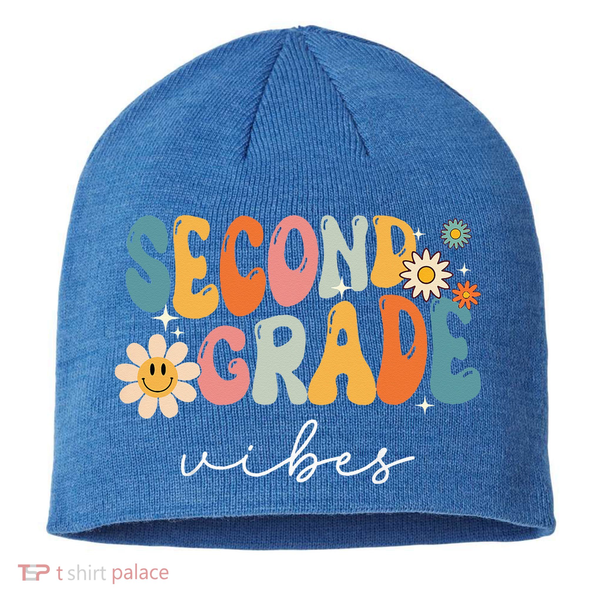 Back To School Second Grade Vibes Retro Teacher Sustainable Beanie