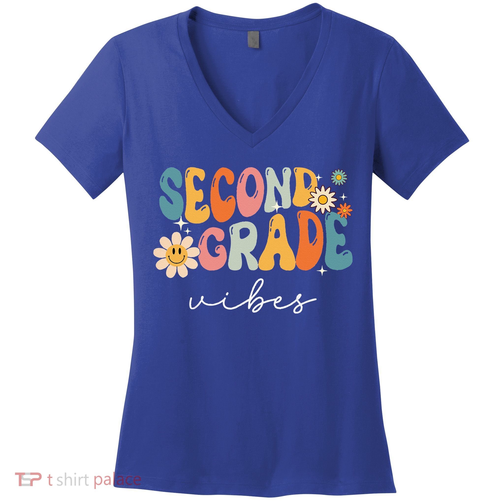 Back To School Second Grade Vibes Retro Teacher Women's V-Neck T-Shirt