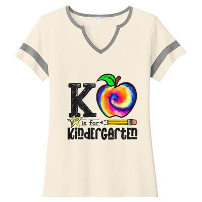 Back To School Hello Kindergarten Leopard Tie Dye Pencil Gift Ladies Halftime Notch Neck Tee