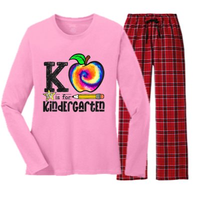 Back To School Hello Kindergarten Leopard Tie Dye Pencil Gift Women's Long Sleeve Flannel Pajama Set 