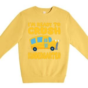 Back To School First Day Of Kindergarten School Bus Funny Premium Crewneck Sweatshirt