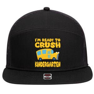 Back To School First Day Of Kindergarten School Bus Funny 7 Panel Mesh Trucker Snapback Hat