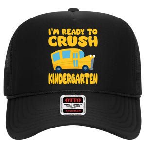 Back To School First Day Of Kindergarten School Bus Funny High Crown Mesh Back Trucker Hat