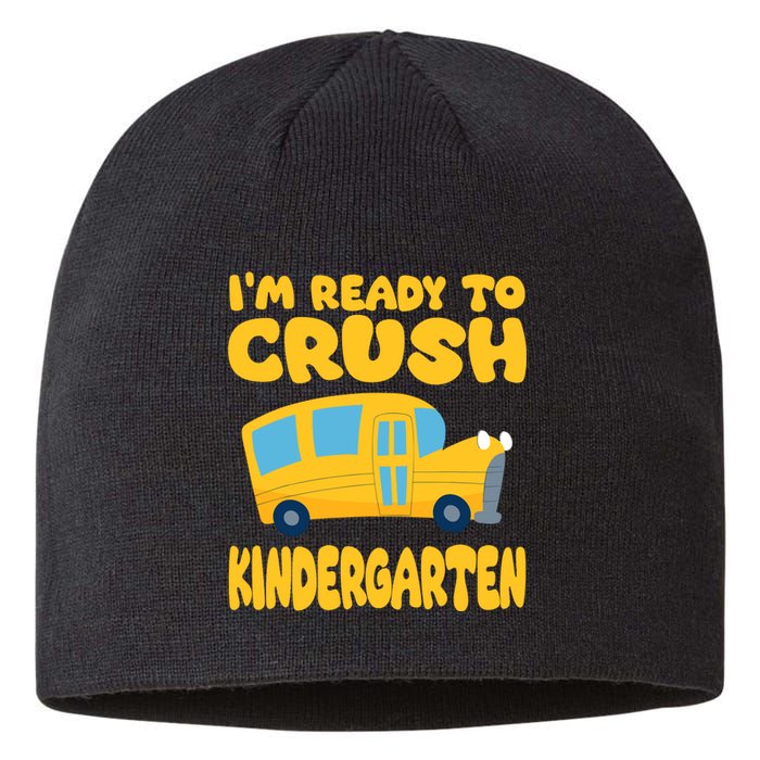 Back To School First Day Of Kindergarten School Bus Funny Sustainable Beanie