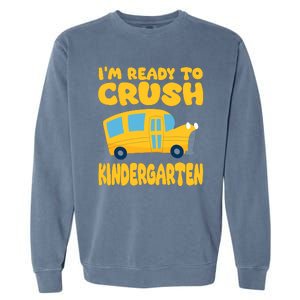 Back To School First Day Of Kindergarten School Bus Funny Garment-Dyed Sweatshirt