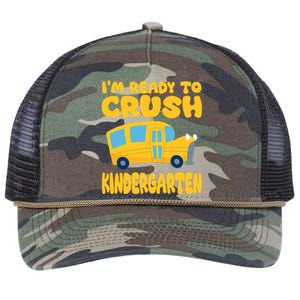 Back To School First Day Of Kindergarten School Bus Funny Retro Rope Trucker Hat Cap