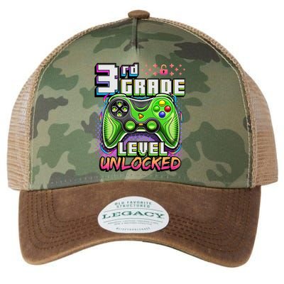 Back To School 3rd Grade Gamer First Day School Level Legacy Tie Dye Trucker Hat