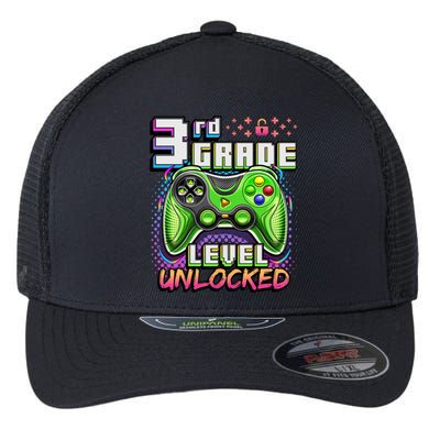 Back To School 3rd Grade Gamer First Day School Level Flexfit Unipanel Trucker Cap