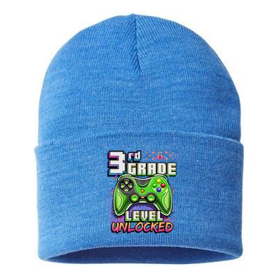 Back To School 3rd Grade Gamer First Day School Level Sustainable Knit Beanie