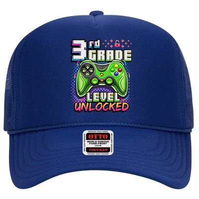 Back To School 3rd Grade Gamer First Day School Level High Crown Mesh Back Trucker Hat