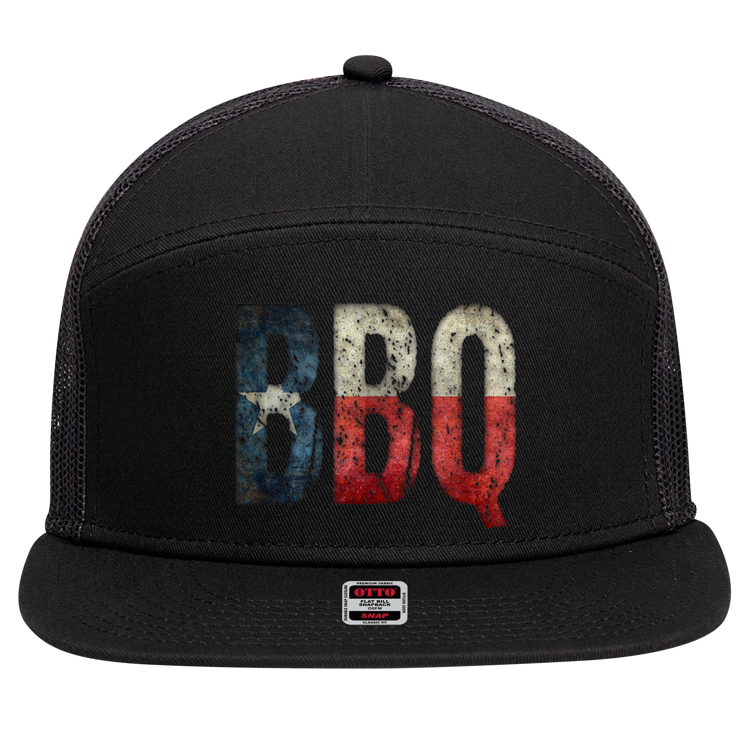 BBQ Texas State Flag Barbecue 7 Panel Mesh Trucker Snapback Hat