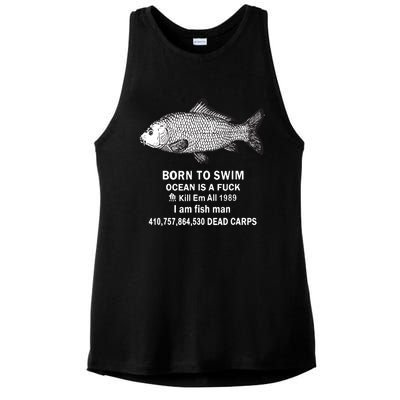 Born To Swim Ocean Is A Fuck Kill Em All 1989 Ladies PosiCharge Tri-Blend Wicking Tank