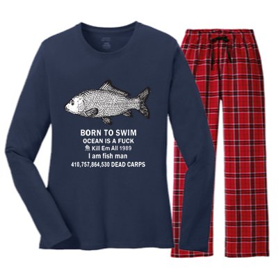 Born To Swim Ocean Is A Fuck Kill Em All 1989 Women's Long Sleeve Flannel Pajama Set 