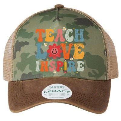 Back To School Teach Love Inspire Retro Teachers Life Legacy Tie Dye Trucker Hat