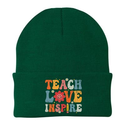 Back To School Teach Love Inspire Retro Teachers Life Knit Cap Winter Beanie