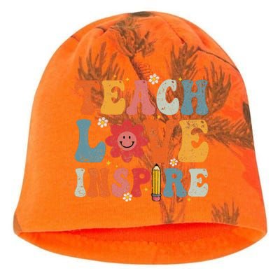 Back To School Teach Love Inspire Retro Teachers Life Kati - Camo Knit Beanie