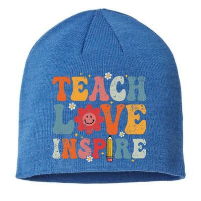 Back To School Teach Love Inspire Retro Teachers Life Sustainable Beanie