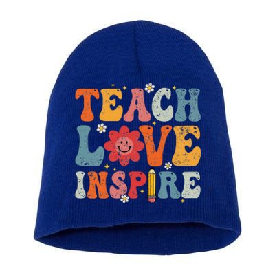 Back To School Teach Love Inspire Retro Teachers Life Short Acrylic Beanie