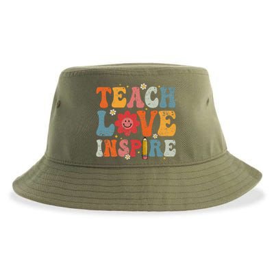 Back To School Teach Love Inspire Retro Teachers Life Sustainable Bucket Hat