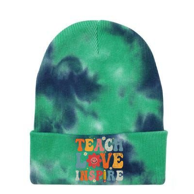 Back To School Teach Love Inspire Retro Teachers Life Tie Dye 12in Knit Beanie