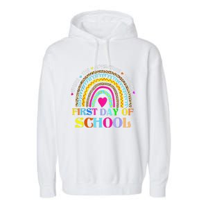 Back To School Rainbow Teacher Happy First Day Of School Garment-Dyed Fleece Hoodie