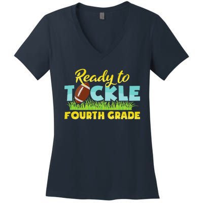 Back To School Outfit Ready To Tackle Fourth Grade Women's V-Neck T-Shirt