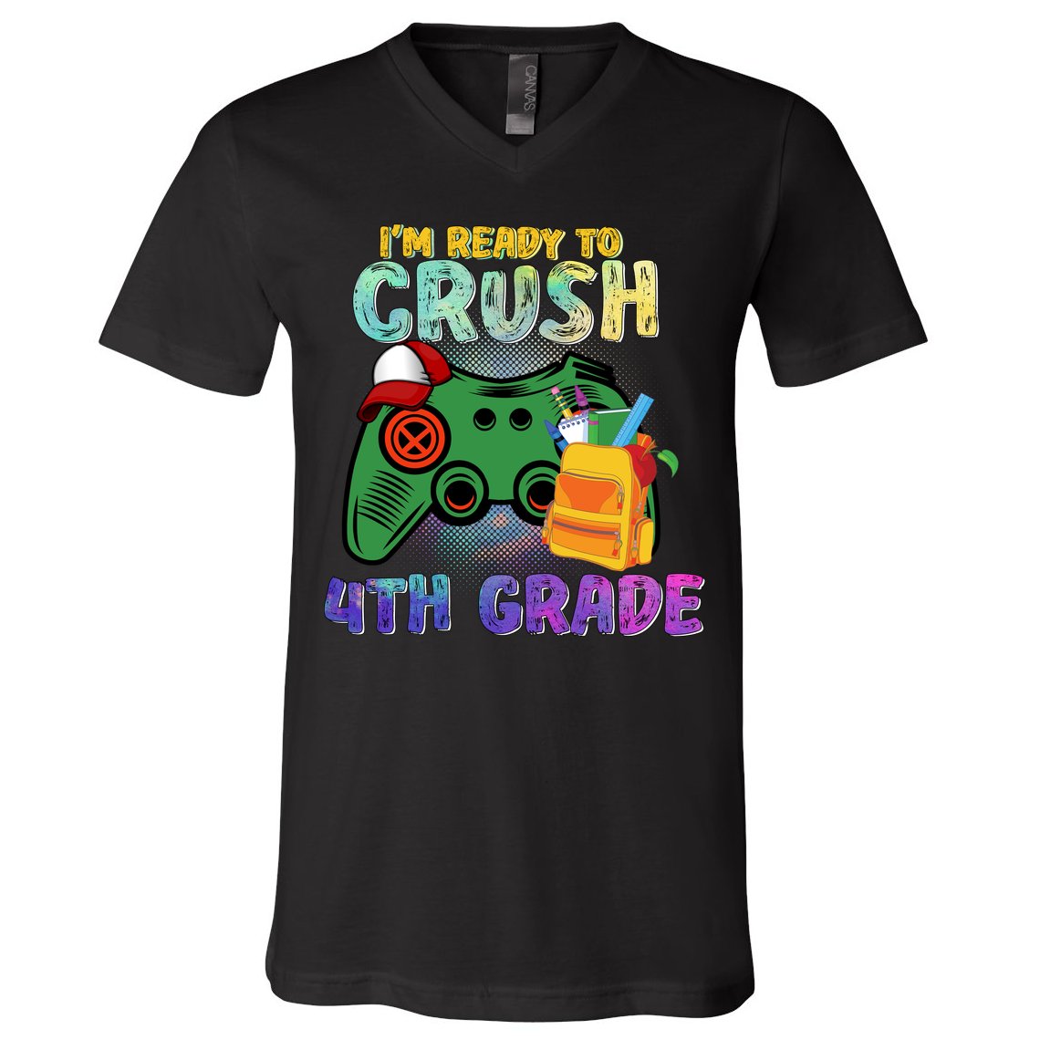 Back To School I'm Ready To Crush 4th Grade Gamer First Day Of School V-Neck T-Shirt