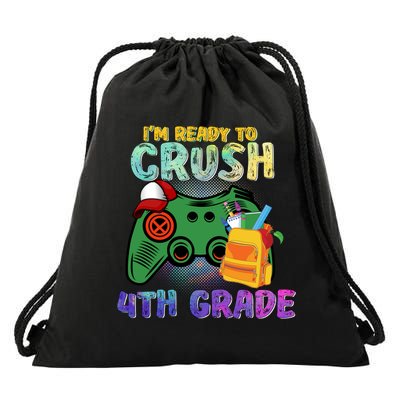 Back To School I'm Ready To Crush 4th Grade Gamer First Day Of School Drawstring Bag
