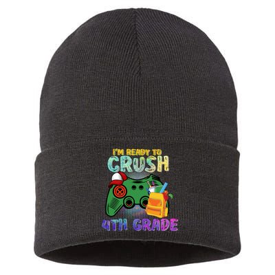 Back To School I'm Ready To Crush 4th Grade Gamer First Day Of School Sustainable Knit Beanie