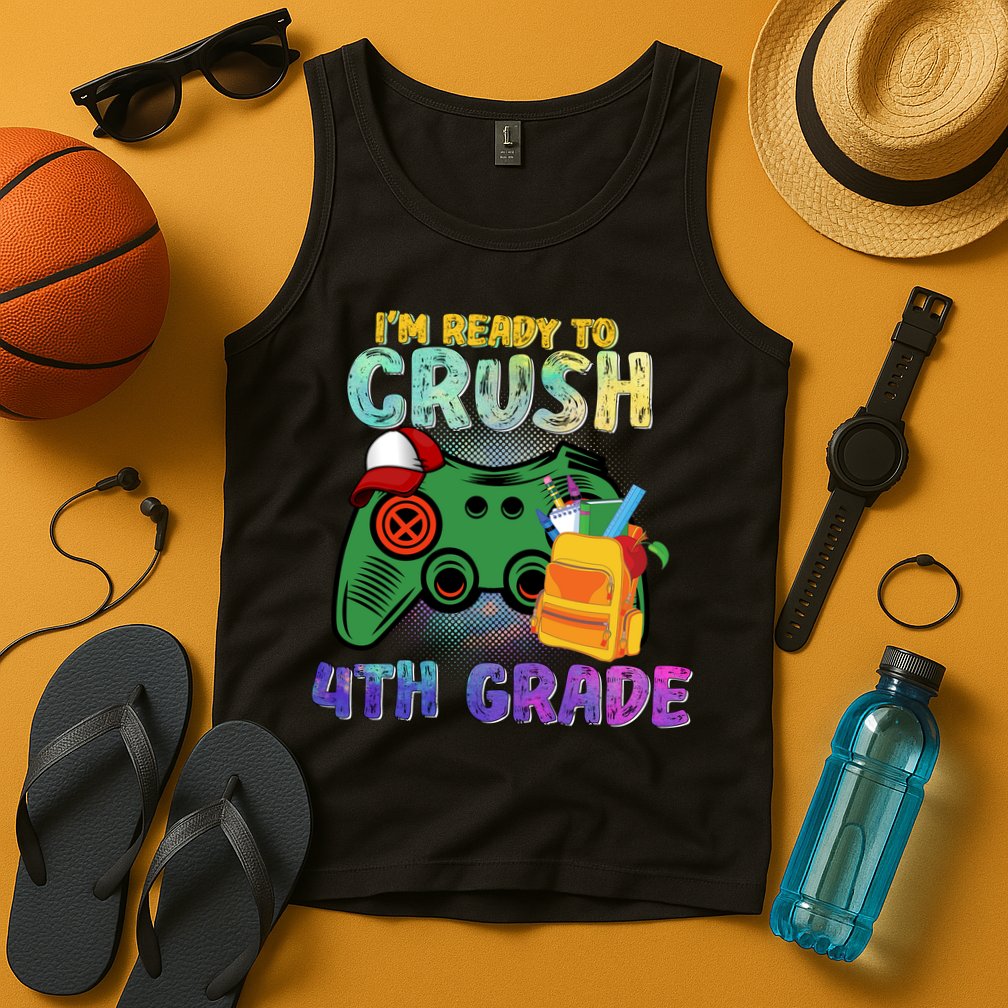 Back To School I'm Ready To Crush 4th Grade Gamer First Day Of School Tank Top