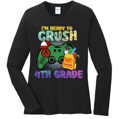 Back To School I'm Ready To Crush 4th Grade Gamer First Day Of School Ladies Long Sleeve Shirt