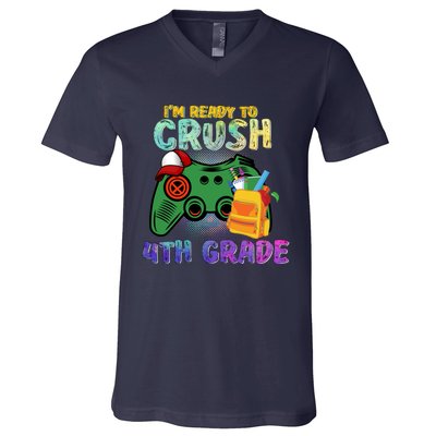 Back To School I'm Ready To Crush 4th Grade Gamer First Day Of School V-Neck T-Shirt