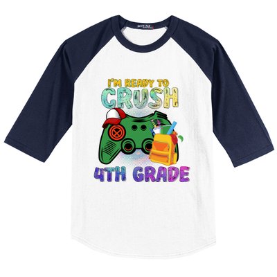 Back To School I'm Ready To Crush 4th Grade Gamer First Day Of School Baseball Sleeve Shirt