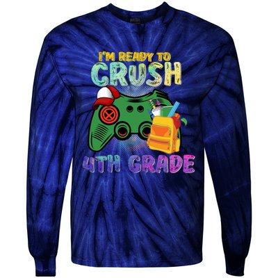 Back To School I'm Ready To Crush 4th Grade Gamer First Day Of School Tie-Dye Long Sleeve Shirt