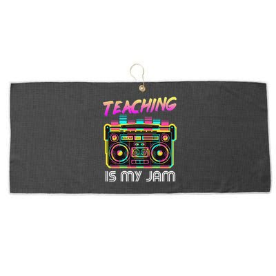 Back to School Retro Teaching is My Jam 80s Teacher Boombox Large Microfiber Waffle Golf Towel