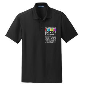 Back To School Teacher We Are Like A Box Of Crayons Dry Zone Grid Polo