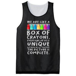 Back To School Teacher We Are Like A Box Of Crayons Mesh Reversible Basketball Jersey Tank