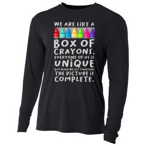 Back To School Teacher We Are Like A Box Of Crayons Cooling Performance Long Sleeve Crew