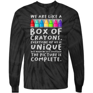 Back To School Teacher We Are Like A Box Of Crayons Tie-Dye Long Sleeve Shirt