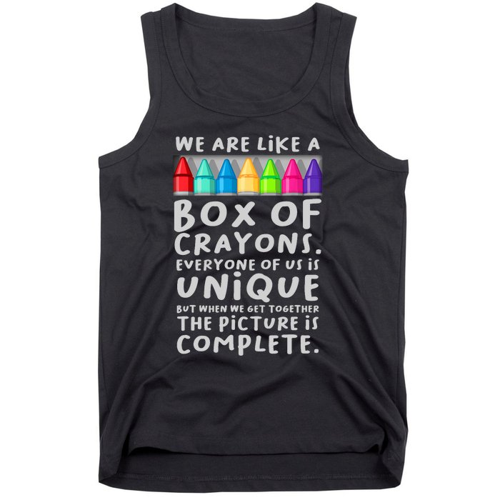 Back To School Teacher We Are Like A Box Of Crayons Tank Top