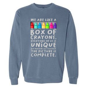 Back To School Teacher We Are Like A Box Of Crayons Garment-Dyed Sweatshirt