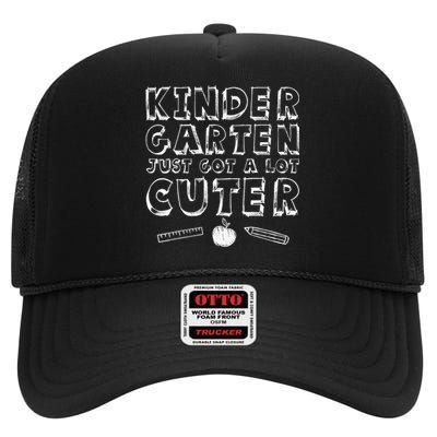 Back To School Gift Kindergarten Just Got A Lot Cuter High Crown Mesh Back Trucker Hat