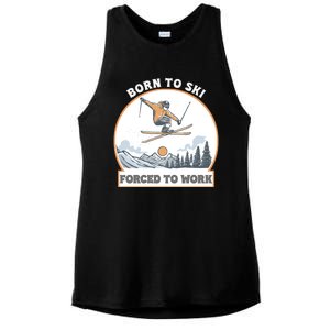 Born To Ski Forced To Work Funny Skier Skiing Winter Sports Ladies PosiCharge Tri-Blend Wicking Tank