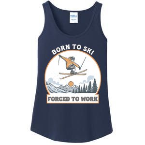 Born To Ski Forced To Work Funny Skier Skiing Winter Sports Ladies Essential Tank